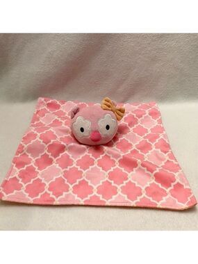 Boppy Pink Owl Orange Bow Satin White Scroll Square Security Blanket Baby Lovey